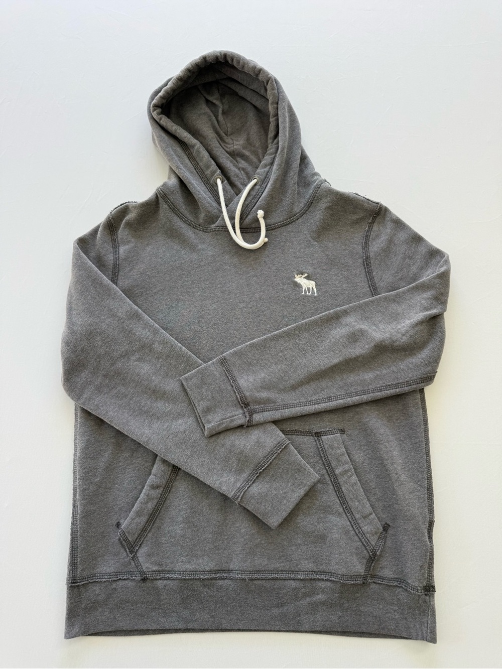 Abercrombie & Fitch Charcoal Gray Pullover Hoodie with Moose Logo